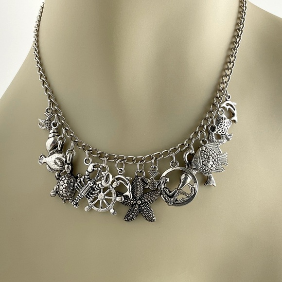 Charm Necklace, Handmade, Ocean Creatures, Mermaid, Tropical Fish, Starfish - Picture 6 of 9